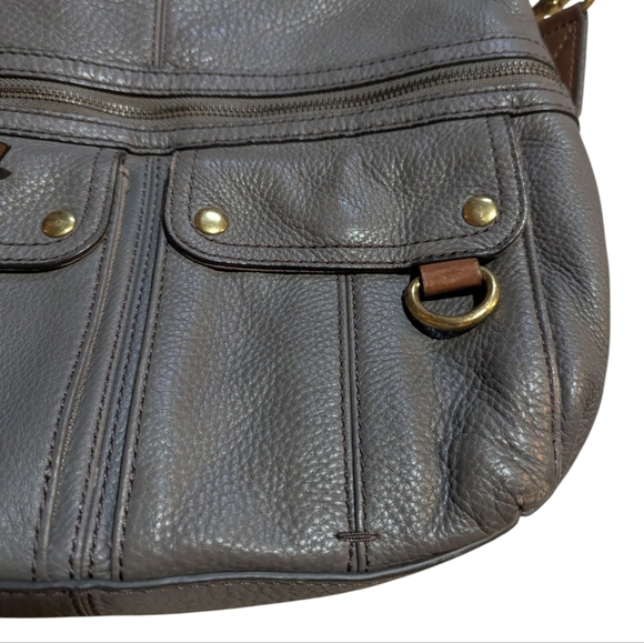 Fossil Morgan Crossbody Traveler Bag Grey Brown Leather Soft Purse - Picture 4 of 11